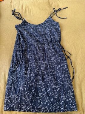 Women’s Navy Polka Dot Tie-Shoulder Dress